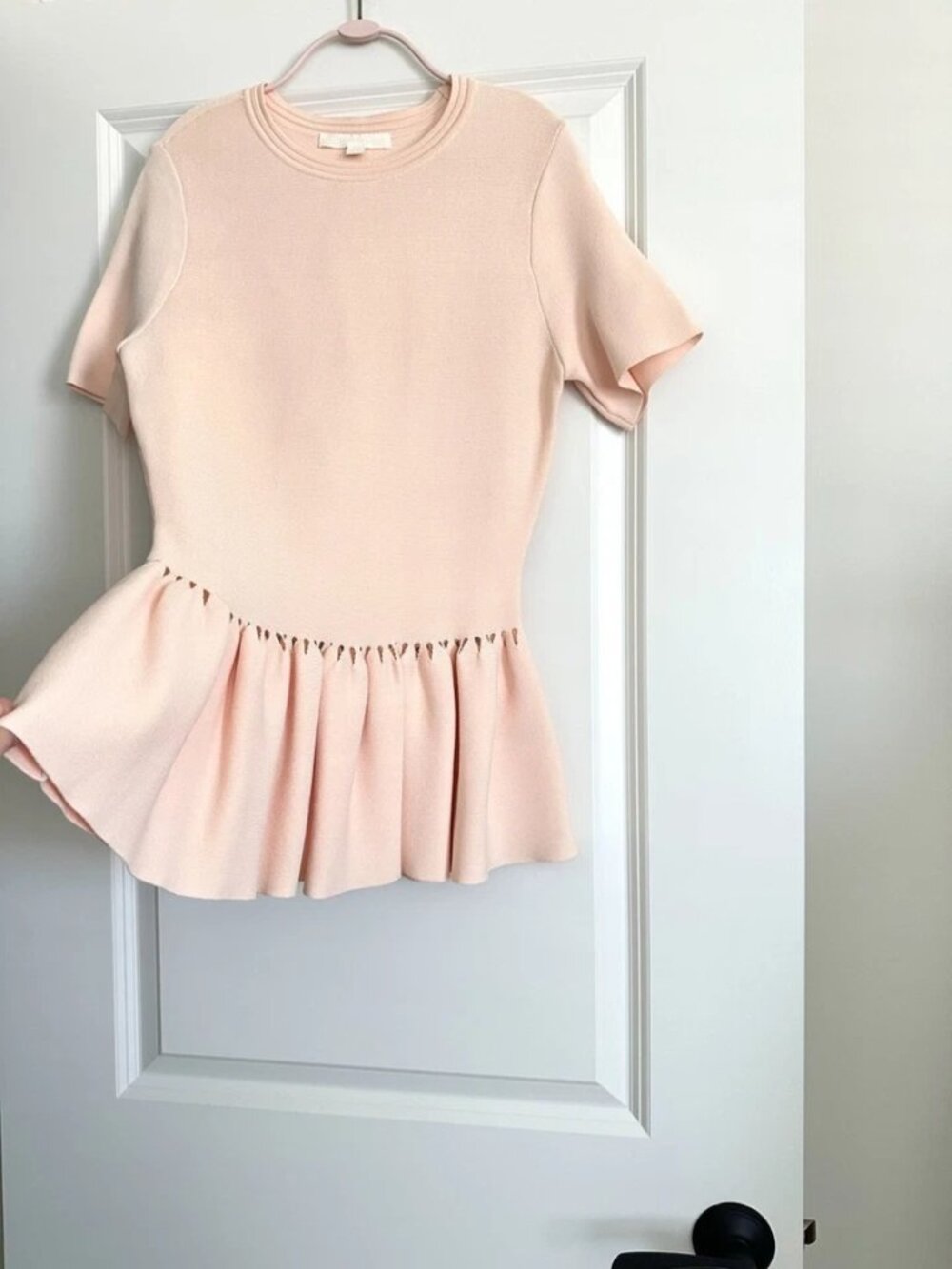 JONATHAN SIMKHAI Pink Knit Short Sleeve Peplum Top Size M